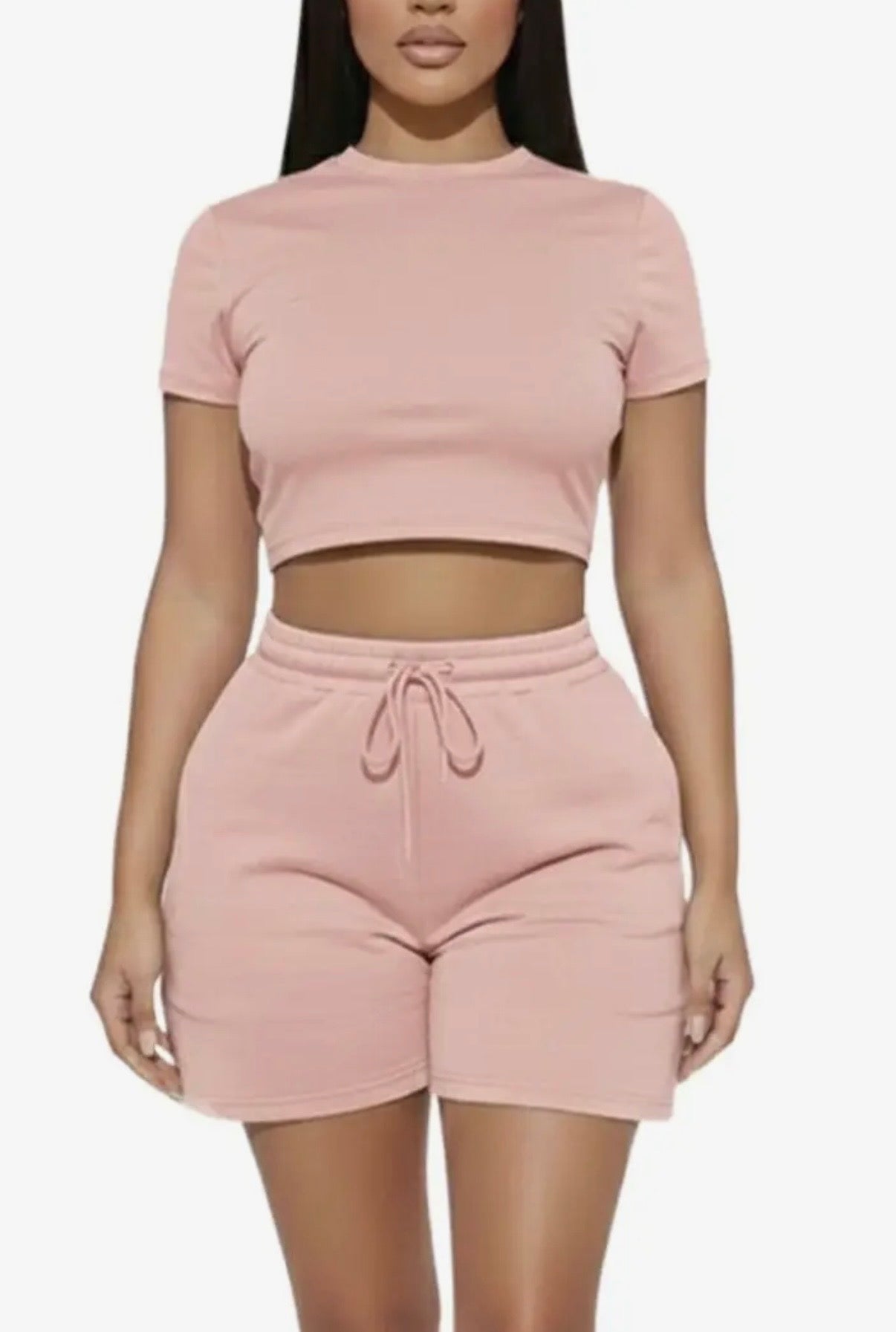 Fitted Crop Tee & Adjustable Draw String Shorts