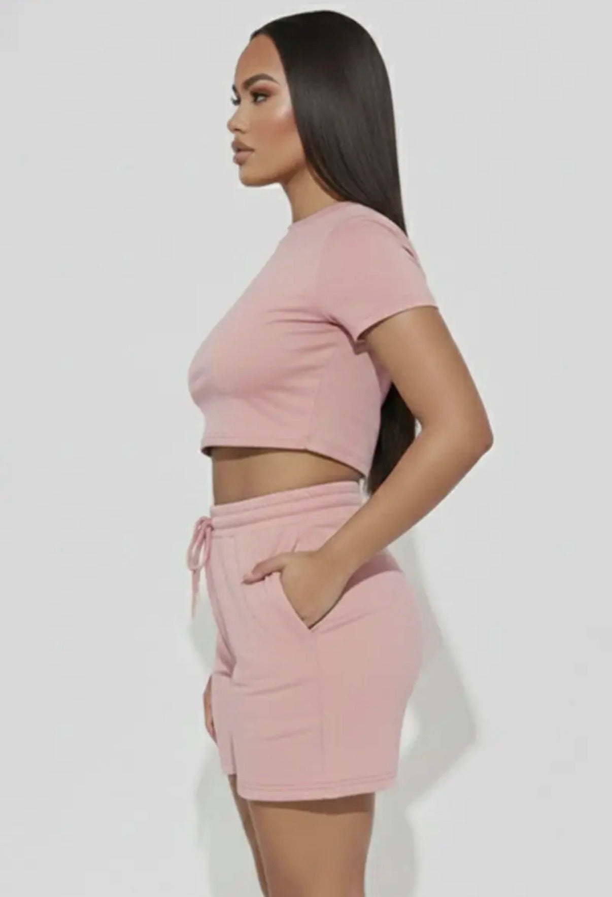 Fitted Crop Tee & Adjustable Draw String Shorts