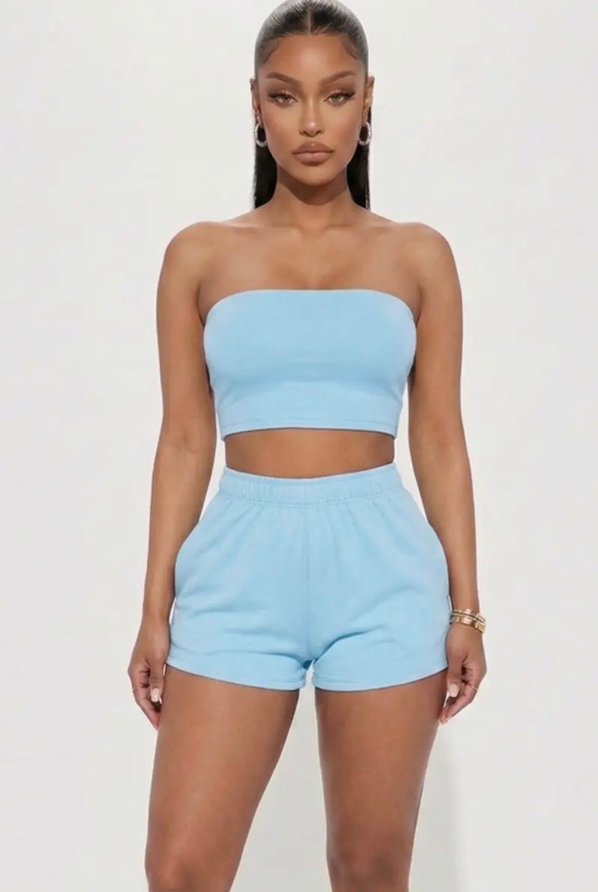 Fitted Crop Tee & Adjustable Draw String Shorts